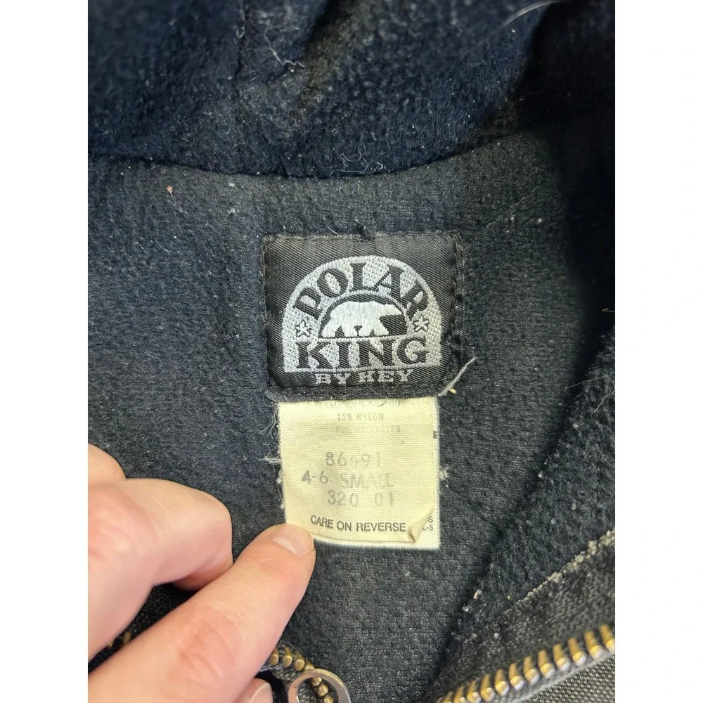 Vintage Polar King by Key Kids Blk Insulated Canvas Hooded Jacket Size 4-6 Small